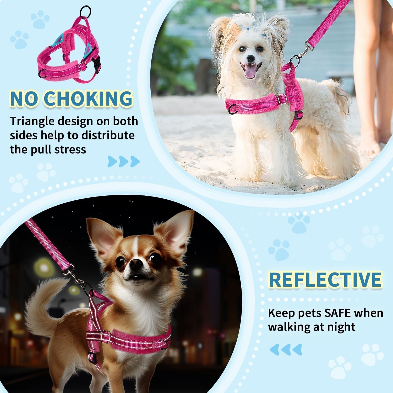 slowton-no-pull-small-dog-harness-and-leash-set-puppy-soft-vest-harness-neck-chest-adjustable-reflective-lightweight-harness-anti-twist-pet-lead-combo-for-small-medium-dogs-fuchsia-xxs