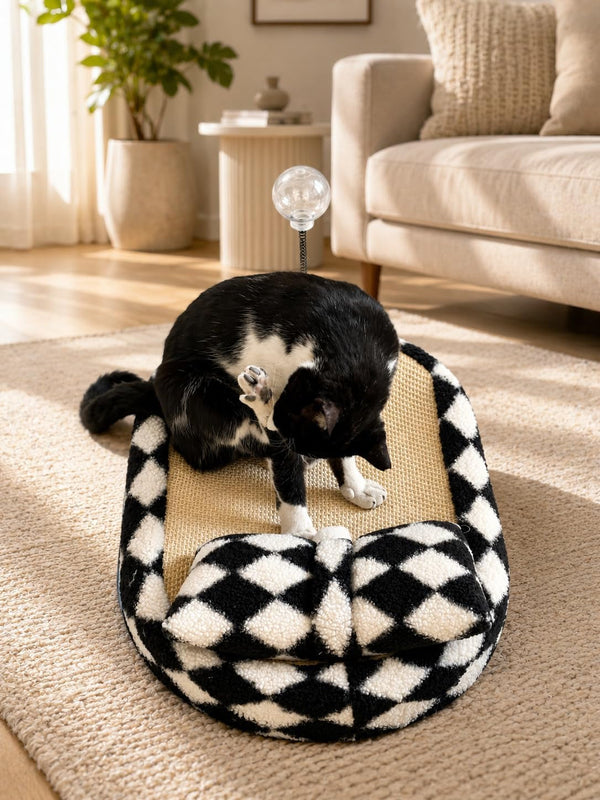 Furso Cat Bed Scratcher Lounge for Indoor Cats – Sisal Scratch Pad with Spring Treat Ball, Plush Pillow & Play Toy | Diamond Design | Protects Furniture17