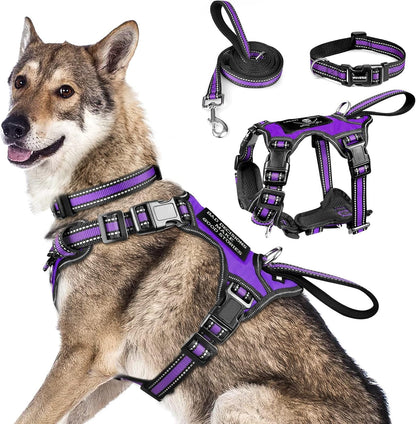 WINSEE Pet Harness Collar and Leash Set, All-In-One Reflective Dog Harness No Pull with Adjustable Buckles for Puppies, Small, Medium, Large, and Extra-Large Dogs (Large, Pink)9