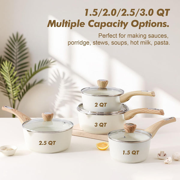 1.5 & 2.5 Quart Ceramic Sauce Pan Sets with Lid, Cooking Pots Set, Nonstick Saucepan Set with Pour Spout, Small Kitchen Pot, Non Toxic Saucepot, Induction Comptable, PFOA PTFE PFAS Free3
