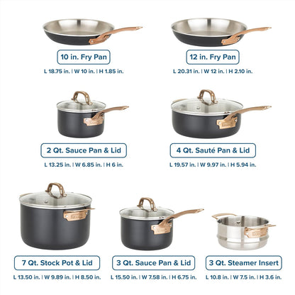 Viking 3 Ply Pots and Pans Set, 11 Piece Stainless Steel Kitchen Cookware with Glass Lids, Black with Copper4