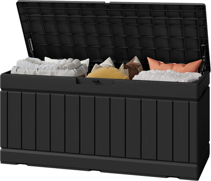 Outdoor Storage Box 82 Gallon Storage Bin with Lid for Patio Furniture, Garden Tools, Pool Supplies, Waterproof and UV Resistant, Lockable, Black1