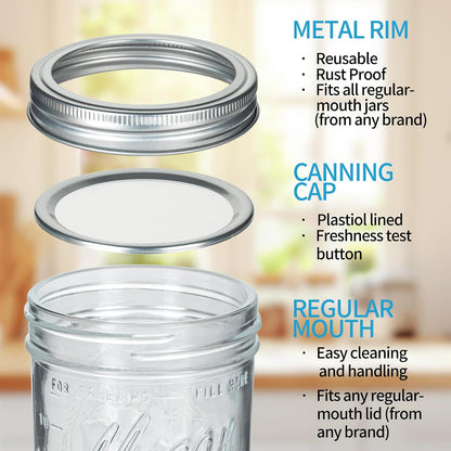 Wide Mouth Mason Jars 16 Oz with Lids 8 Pack, Canning Jars with Metal Airtight Lids and Bands, 16 Oz Glass Jars for Fermenting, Meal Prep, Freezing4