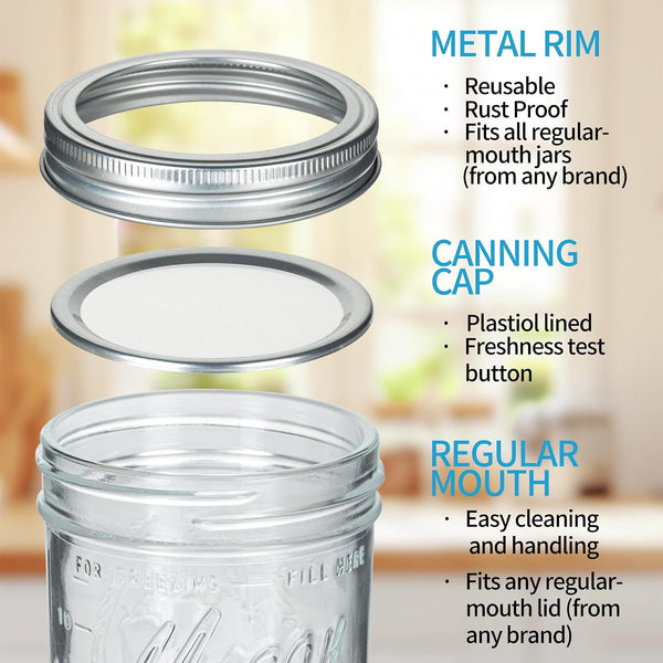 Wide Mouth Mason Jars 16 Oz with Lids 8 Pack, Canning Jars with Metal Airtight Lids and Bands, 16 Oz Glass Jars for Fermenting, Meal Prep, Freezing4