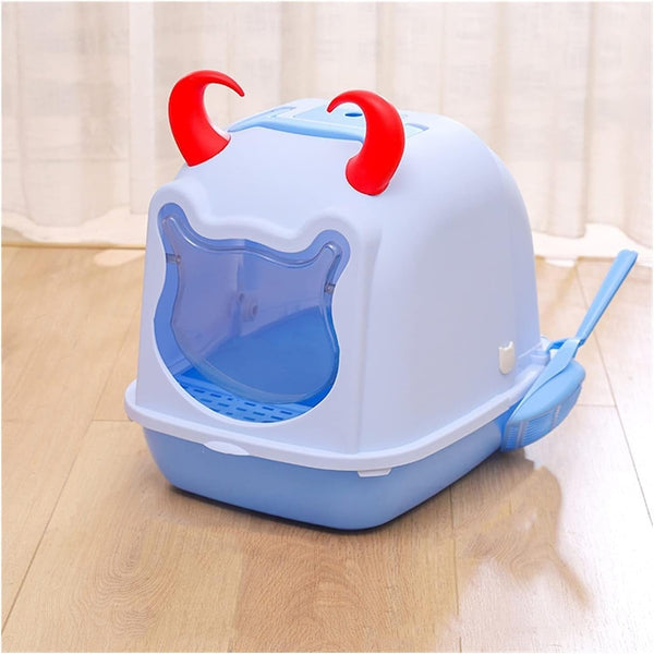 Dog Potty Training Toilet ﻿ Cat Litter Box Pan with Scoop and Hooded Cover Cute Large Cats Toilet Pet Kitty Enclosed Easy Clean(A)7