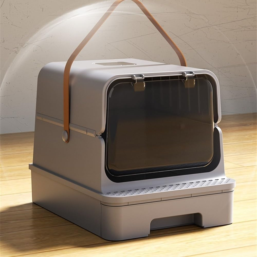 pet-supplies-enclosed-cat-litter-box-with-door-drawer-anti-splash-lid-scoop-includedgray