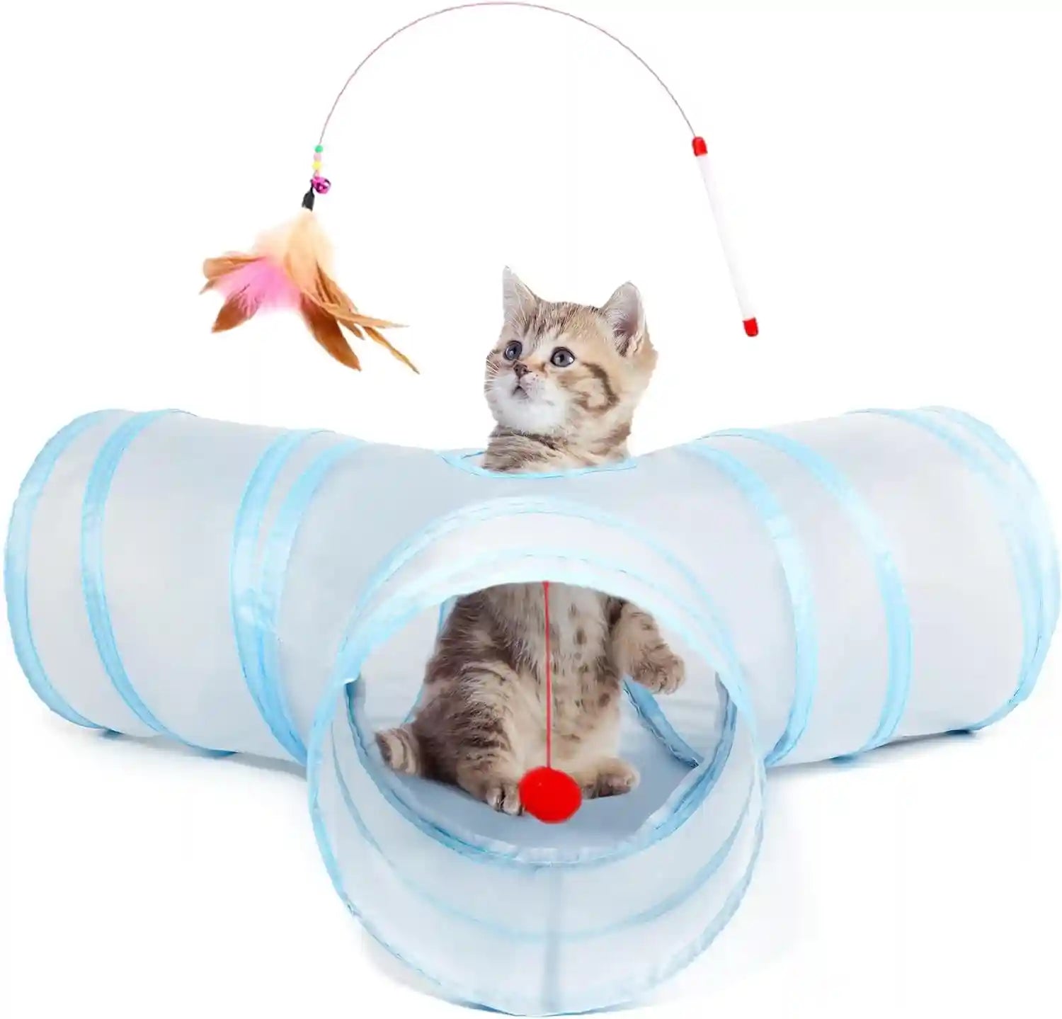 tempcore-pet-cat-tunnel-tube-toys-3-way-collapsible-tunnels-for-indoor-cats-interactive-tube-with-teaser-wand-peek-holes-hanging-ball-black-blue
