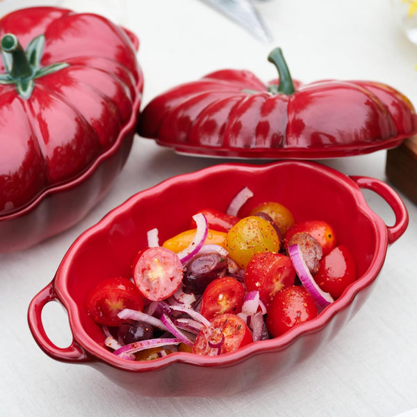Staub Ceramic 16-Oz Petite Tomato Mini Cocotte, Baking Dish, No Stovetop save - Cherry | Designed after a Perfectly Ripe Heirloom Tomato, Dishwasher Safe, Designed in France, Serve Oven to Table3