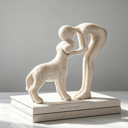 Abstract Person and Dog Head-To-Head Figurine Sandstone | Abstract Sculpture Celebrating the Bond between Person and Pet. Intimate Head-To-Head Touching Memory Keepsake for Dog Lovers5