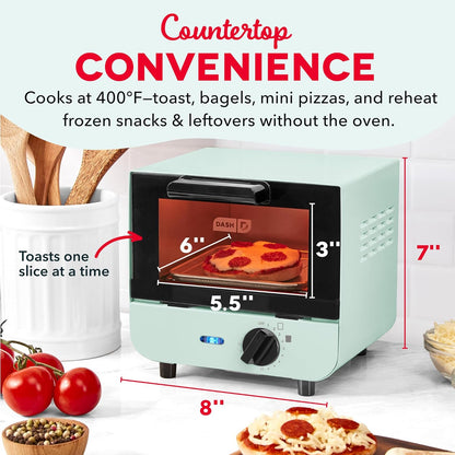 Mini Toaster Oven | Small Toaster Oven for Dorms, Apartments, & Small Kitchens, Adjustable Timer Dial with Auto Shutoff, Removable Cooking Tray & Crumb Catch, Aqua2