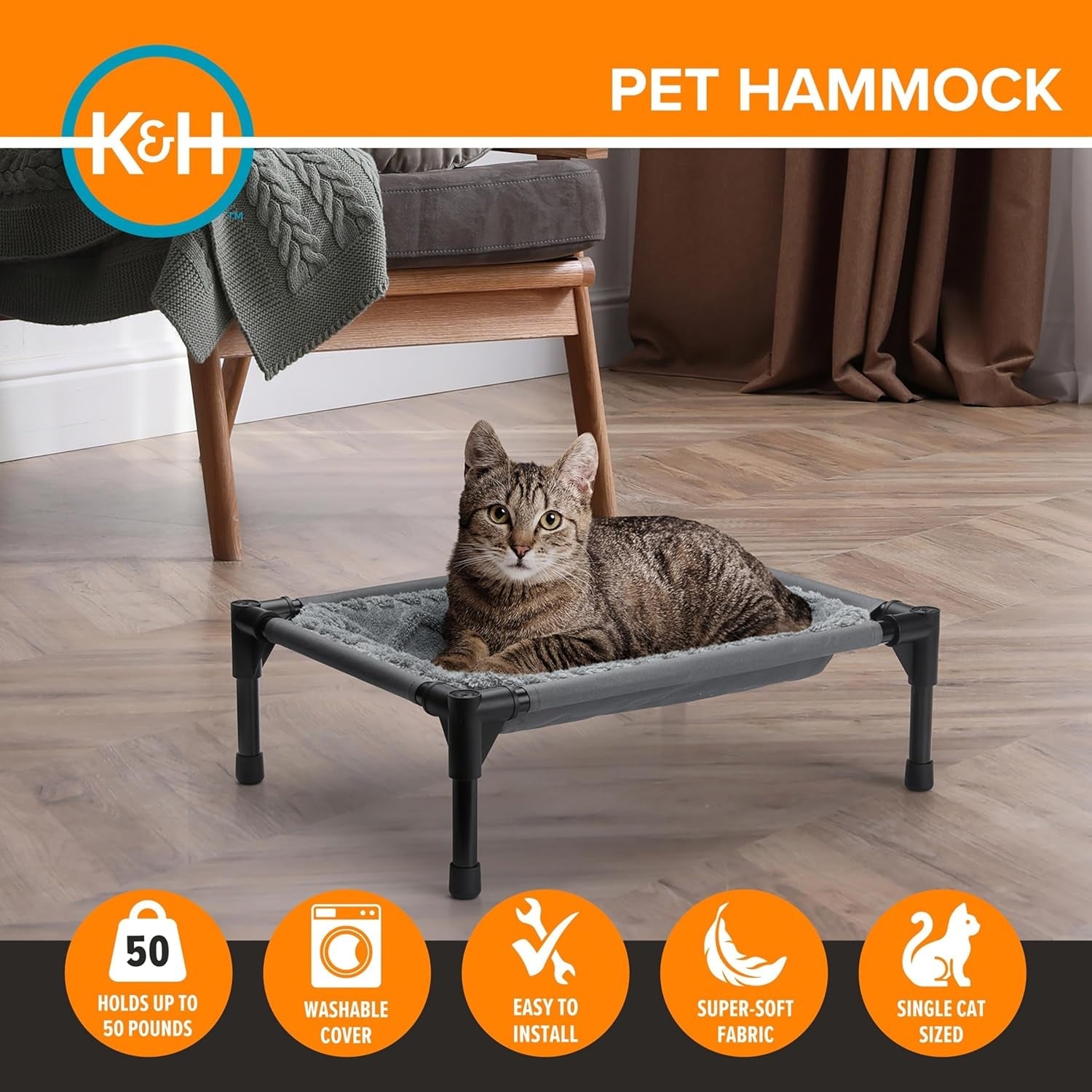 k-h-elevated-cat-bed-pet-hammock-cot-indoor-cat-bed-22x17in-gray-free-standing-raised-cot-with-metal-frame-washable-plush-cover-rubber-feet-tool-free-assembly