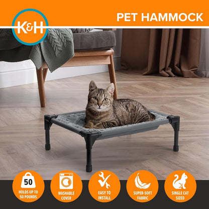 K&H Elevated Cat Bed, Pet Hammock Cot, Indoor Cat Bed, 22X17In, Gray | Free-Standing Raised Cot with Metal Frame, Washable Plush Cover, Rubber Feet, Tool-Free Assembly3