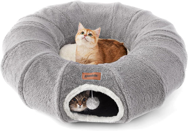 ZOMISIA Cat Tunnel Bed for Indoor Cats, Cute Cat Donut Toy Tunnel for Small Large Cats, Peekaboo Pet Cave Play Tunnel Toys for Kitten/Rabbit,Beige10