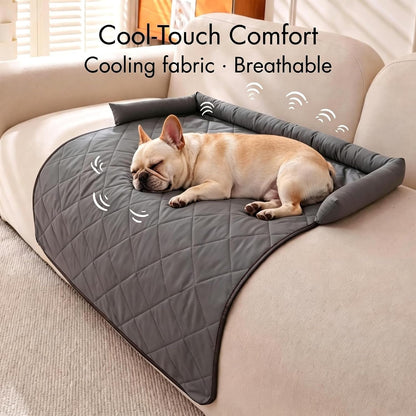 Cooling Dog Couch Bed Mat with Neck and Head Support, Waterproof Washable Pet Sofa Cover for Small Medium Dogs and All Cats, Non-Slip Furniture Protector2