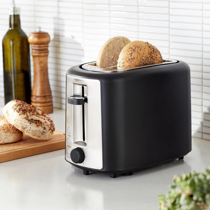 2 Slice Toaster, Extra Wide Slots for Bagels, 6 Browning Settings, Removable Crumb Tray, Defrost/Cancel/Bagel Buttons, Cord Wrap, 900W, Black & Silver6