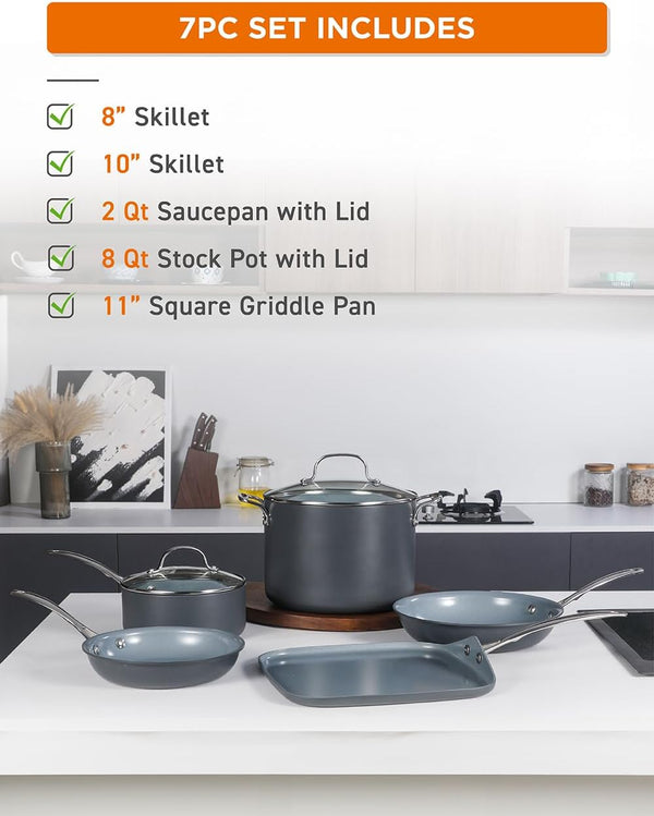 7-Piece ECOPAN Hard Anodized Aluminum Cookware Set, CHECO7 | Ceramic Non-Stick Non-Toxic Pots and Pans Set with Lids, Induction Cookware, Oven & Dishwasher Safe, PFOA & PTFE Free2