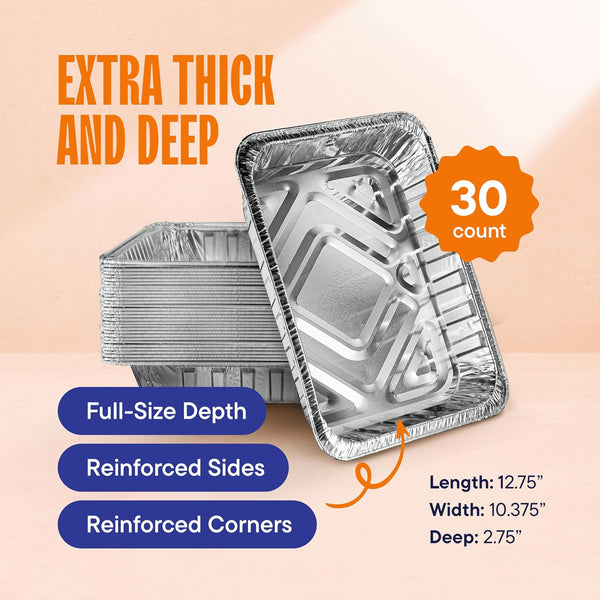Aluminum Pans 9X13 Disposable Aluminum Foil Pans [30-Pack] Large Baking Pan Trays - Heavy Duty Tin Tray Half Size Chafing Dishes. Food Containers for Roasting, Cooking, Heating or Steam Table | Heavy Duty Tin Tray Half Size Chafing Dishes, Food Containers for Roasting, Cooking, Heating or Steam Table, by2