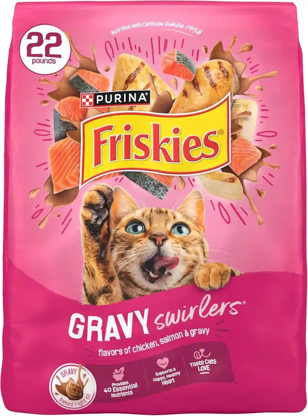 Purina Friskies Gravy Swirlers with Flavors of Chicken, Salmon and Gravy Dry Cat Food - 3.15 Lb. Bag14