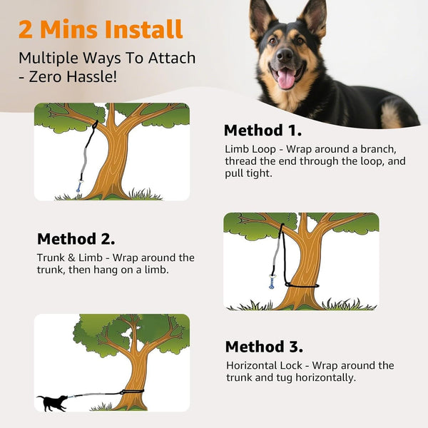 LOOBANI Outdoor Bungee Tug Toy, Interactive Tree Hanging Dog Toys, Black | Durable, Tug of War, Exercise Play Cord & Tether, Chew Rope Toy, Muscle Building & Bite Training, for Small to Large Dogs3