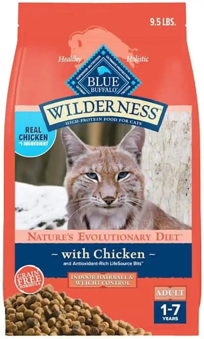 Blue Buffalo Wilderness Chicken Natural High-Protein Grain-Free Dry Food Hairball & Weight Control for Adult Indoor Cats, Real Chicken First, Antioxidant-Rich Lifesource Bits Support Immunity, 11 Lbs.13