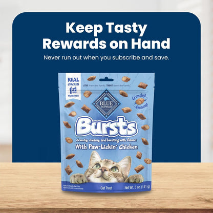 Blue Buffalo Bursts Paw-Lickin' Chicken Crunchy & Creamy Cat Treats, Great for Training, Made with Real Chicken, Natural Cat Treats Enhanced with Vitamins, Minerals & Other Nutrients, 5 Oz.10