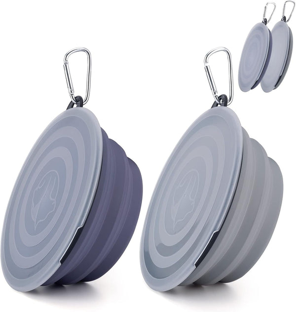 SLSON Collapsible Bowl with Cover Lids,2 Pack Dog Travel Bowls Portable Foldable Cat Water Dish Bowl for Pets Walking Parking Camping (Light Blue and Green, Small)16