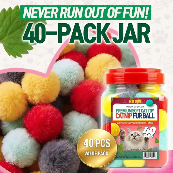 HA SHI 40 Count Catnip Fur Balls for Indoor Cats, 1.8 Inch Soft Plush Interactive Kitten Toy, Quiet Night Play, Colorful Fuzzy Poms5