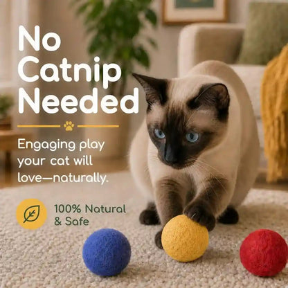Wool Cat Balls - Safe Silent Felt Ball Toys - Fun Colorful Soft Quiet Wool Kitty Toys - Unique for Cat Lovers - 6 PCS Hand Made in Nepal2