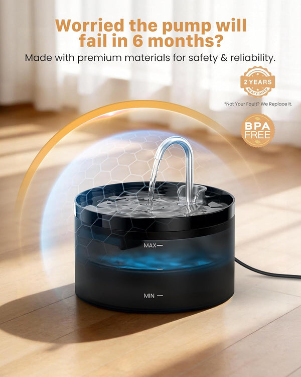 Cat Water Fountain: Dog Bowl Fountains - Automatic Pet Dispenser - Dogs Drinking Waterer Bowls Indoor - Auto Watering Dish Supplies - Easy Cleaning Animal Machine - Quiet 67Oz/2L Kitty Drink Fountain2