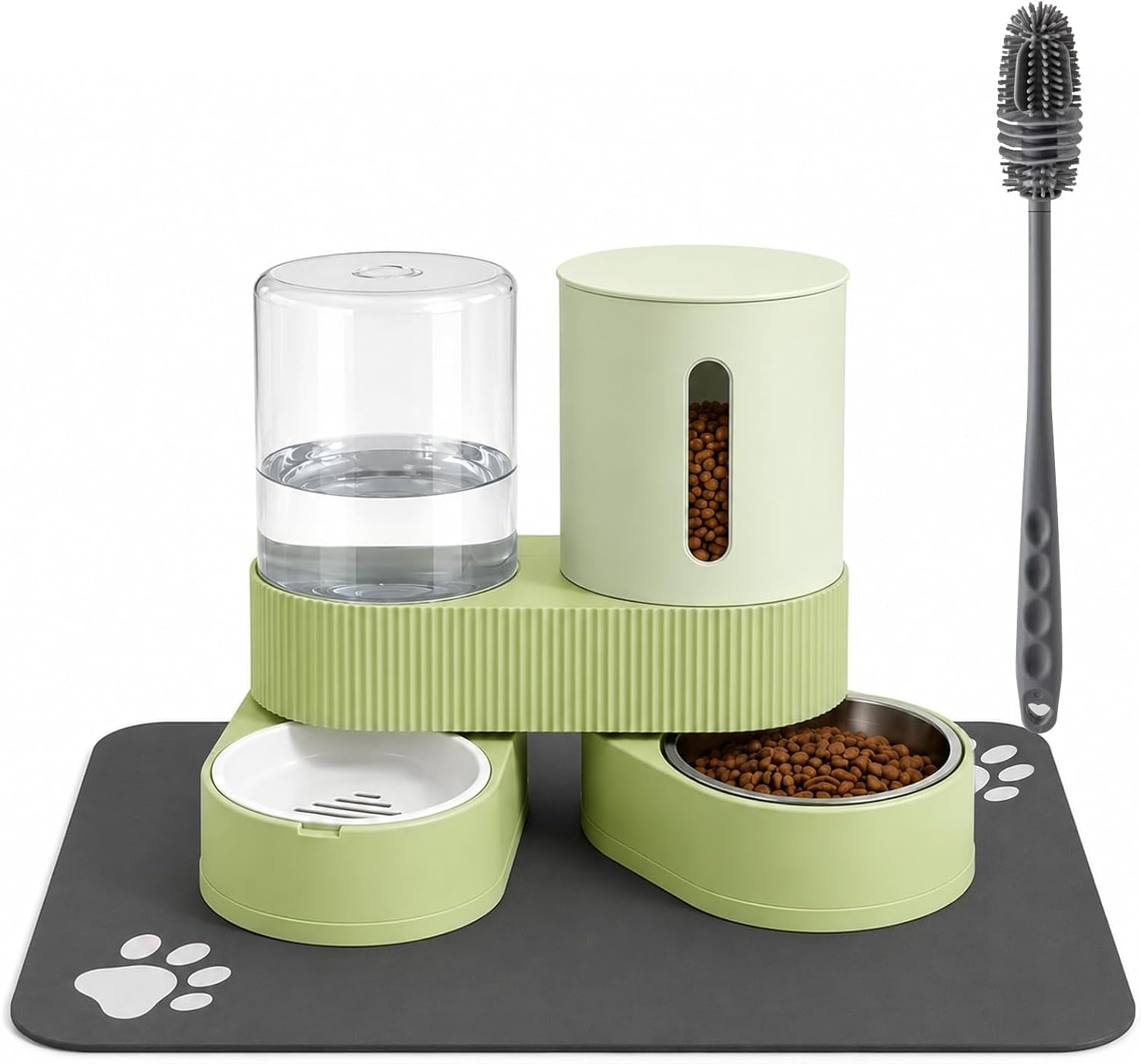 gravity-cat-feeder-2-pack-automatic-food-feeder-and-water-dispenser-set-detachable-pet-bowl-with-silicone-mat-for-cats-small-medium-dogs-large-capacitygrey