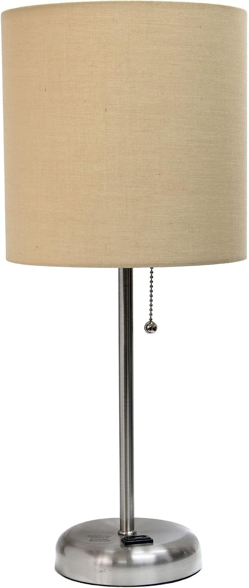 oslo-19-5-contemporary-bedside-power-outlet-base-standard-metal-table-desk-lamp-in-brushed-steel-with-tan-drum-fabric-shade