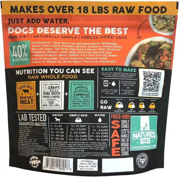 Nature'S Diet Simply Raw Freeze-Dried Whole Food Meal - Makes 18 Lbs Fresh Food with Muscle, Organ, Bone Broth, Whole Egg, Superfoods, Fish Oil Omega 3, 6, 9, Probiotics & Prebiotics (Beef)2