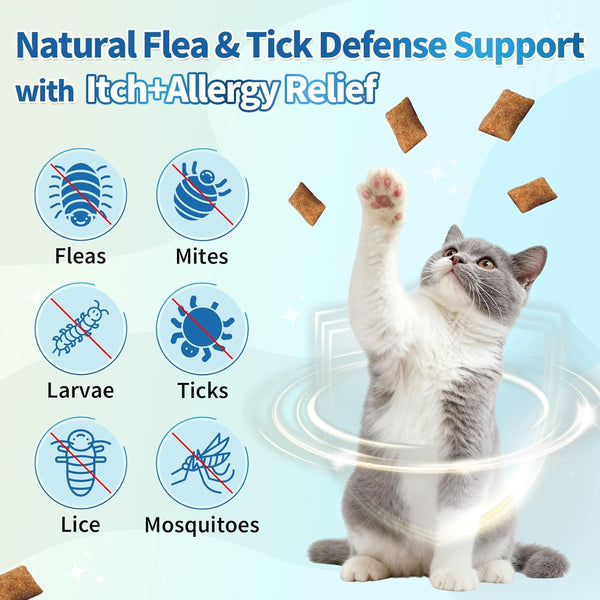 Natural Cat Flea Treatment Chewables, 500 Crunchy & Creamy Tasty Chews | Flea and Tick Prevention for Cats with Skin & Coat Support, Oral Flea & Tick Supplement & Allergy Relief for Cats, Chicken3