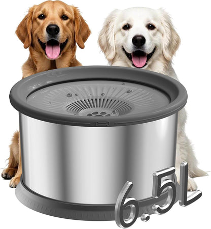 6.5L Dog Water Bowl No Spill 1.6 Gallon Stainless Steel Water Bowl for Dogs 220Oz Large Capacity No Splash Slow Drinking Feeder with Anti-Slip Mat for Messy Drinkers 6.5L+2 Filters11