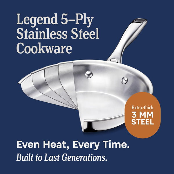 5-Ply Stainless Steel Cookware Set, 14-Piece Pots and Pans Set - Induction Compatible, Oven Safe 800°F - Non-Toxic, No Coatings - Built to Last Generations3