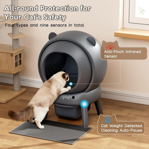 Automatic Litter Box, Self Cleaning Litter Box with App Control, Large Capacity for Multiple Cats, Noise & Odor Control, Dual Safety Sensors, Easy Maintenance with 2 Roll Garbage Bags, Gray5