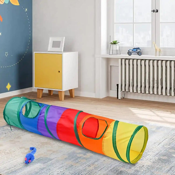 Icagy Cat Tunnel for Indoor Cats Kittens Rabbits, Foldable Tunnel Toys | Interactive Pet Crinkle Pop up Tunnel Play Toys, Relieve Cat Boredom, Rainbow 45"2