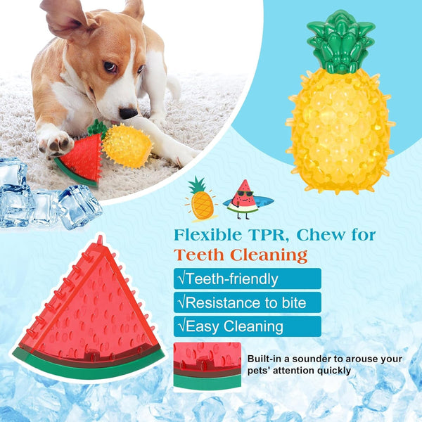 Pawaboo Pet Teether Cooling Chew Toys, Freezable Teething Toy for Puppies, Watermelon and Pineapple Shape Freeze Interactive Toys in Summer, Frozen Dog Treat Training Tools for Small and Medium Dogs4
