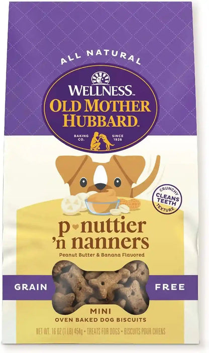 Wellness Old Mother Hubbard Classic Grain Free P-Nuttier'N Nanners Dog Biscuits, Natural Training Treats, Peanut Butter and Banana Flavor, Mini Size. 16 Oz Bag1
