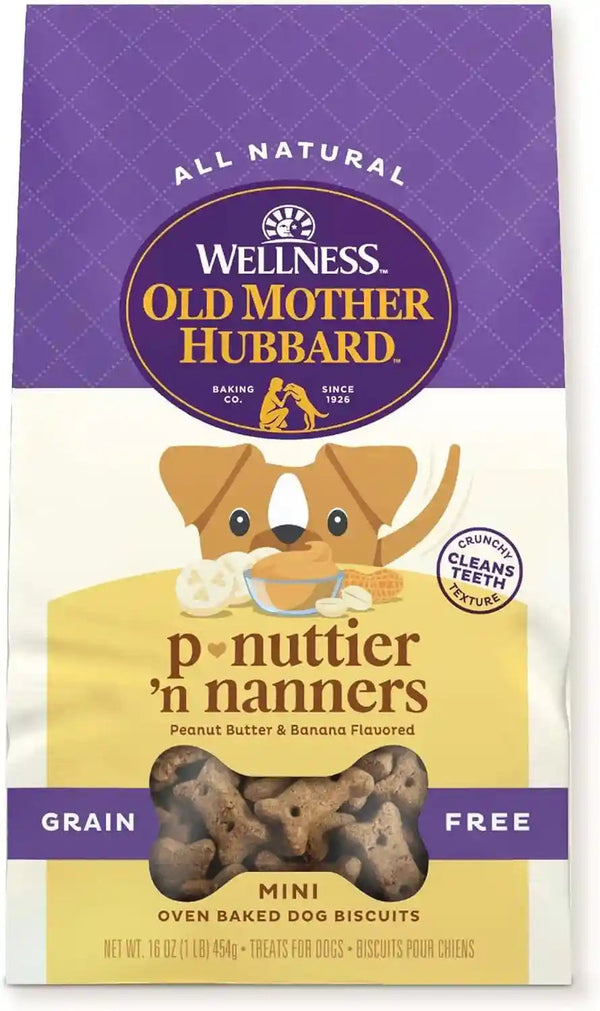 Wellness Old Mother Hubbard Classic Grain Free P-Nuttier'N Nanners Dog Biscuits, Natural Training Treats, Peanut Butter and Banana Flavor, Mini Size. 16 Oz Bag1