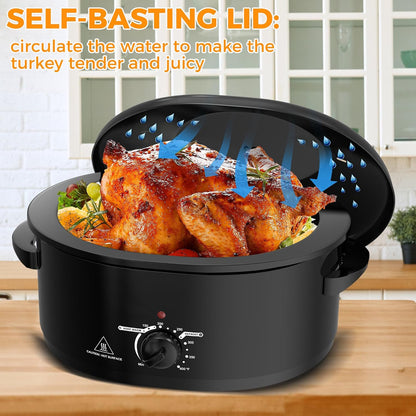 8 Quart Roaster Slow Cooker, 2-In-1 Electric Roaster | up to 400°F, Removable Roaster Pan, Easy to Clean, Black8