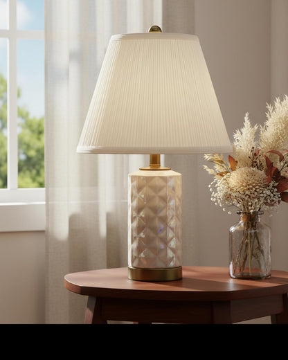 33055, Hardback Empire Transitional Spider Lamp Shade, Mushroom Pleated Pleated White, 7" Top X 13" Bottom X 10" Slant7