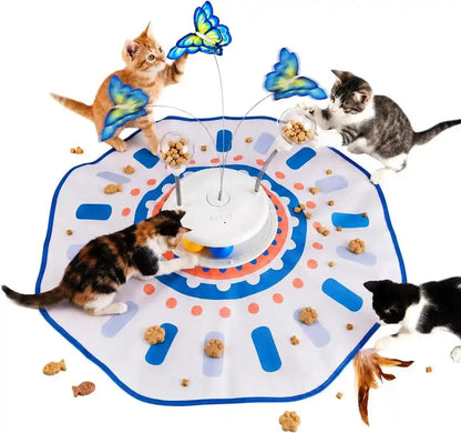 MOHAYA Interactive Cat Toy 5-In-1, Smart Automatic Cat Toys for Bored Indoor Cats, Motion & Sound Activated Toy with Fluttering Butterfly, Moving Feather, Track Balls & Slow Feeder Treat Dispenser1