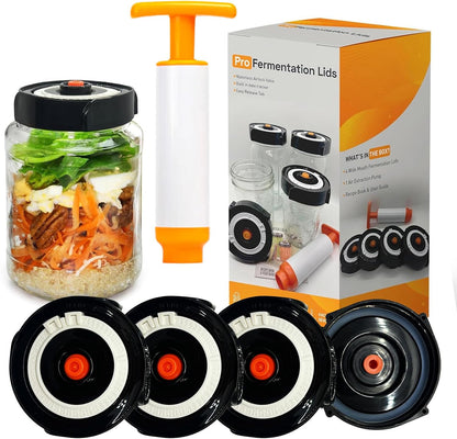 Home Fermentation Kit with 4 Wide Mouth Fermenting Lids with Airlocks, Oxygen Extraction Pump, Ideal for Sauerkraut, Kimchi, Pickles & Fermented Vegetable1