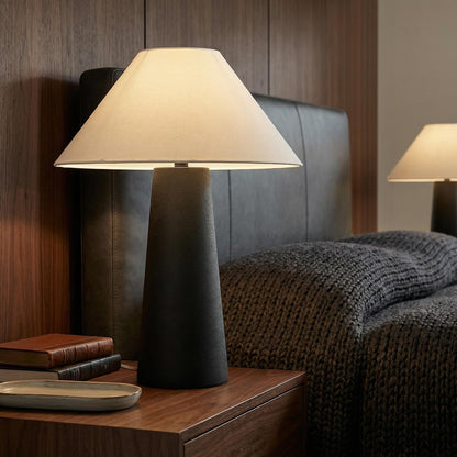 Novogratz X 18" Ceramic Table Lamp, Matte Black, Off-White Tapered Fabric Shade, In-Line Rocker Switch, 5 Ft. Clear Cord, Home Office, Desk, Living Room4