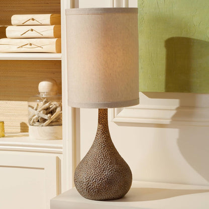 Chalane 31 1/4" Large Table Lamps Set of 2 Hammered Bronze Gourd | Farmhouse Brown Rustic Coastal Modern Living Room Bedroom Bedside Nightstand House Office Home Family White Shade End5
