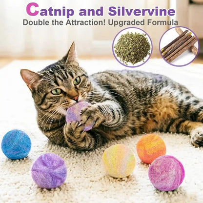 Retro Shaw Catnip Balls with Bell inside - 6 Pcs Interactive Catnip & Silvervine Cat Toys, Durable Wool Balls for Indoor Cats, Kitten Teething Toys, Natural Catnip Toys for Bored Cats2