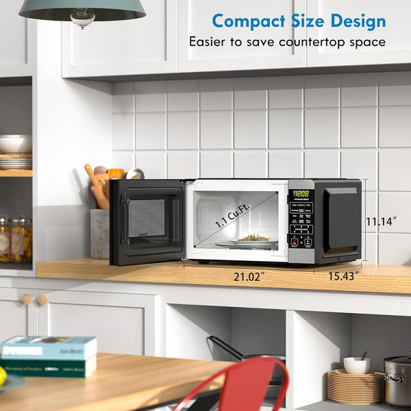 Countertop Microwave, 6 Auto-Preset Menus, Child Lock, Defrost & Express Cooking Features, 1.1 Cu Ft, Stainless Steel5