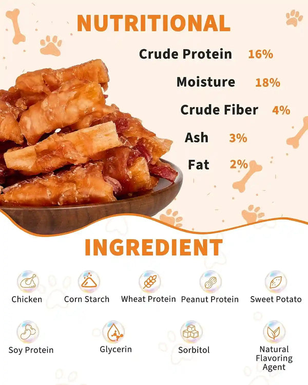 Chicken Jerky Sweet Potato Dog Treats Healthy Training Chew Snacks 12.5 Oz | 1 Pack Chicken Wrapped Sweet Potato Veggie Stick for Small Medium Large Dog Low Fat Pet Healthy Long Lasting Chewy Dog Treats6