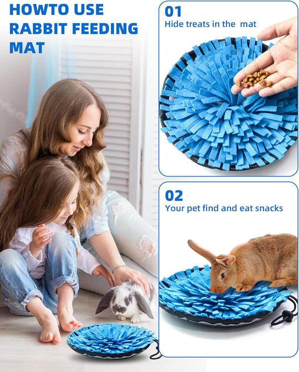 Rabbit Foraging Mat, Interactive Feed Game for Boredom, Small Pet Puzzle Toy, OVMKOV 9.44" X 9.44" Polar Fleece Snuffle Pad Bed Nosework Feeding Mat for Bunny Hamster Guinea Pigs Ferrets Chinchillas4